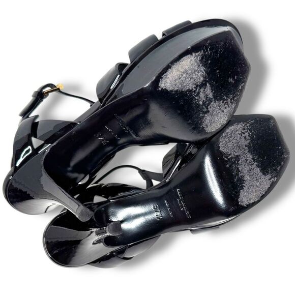 Saint Laurent Tribute Black Patent Leather Platform High Heel Sandals Size 37.5 - Picture 8 of 13